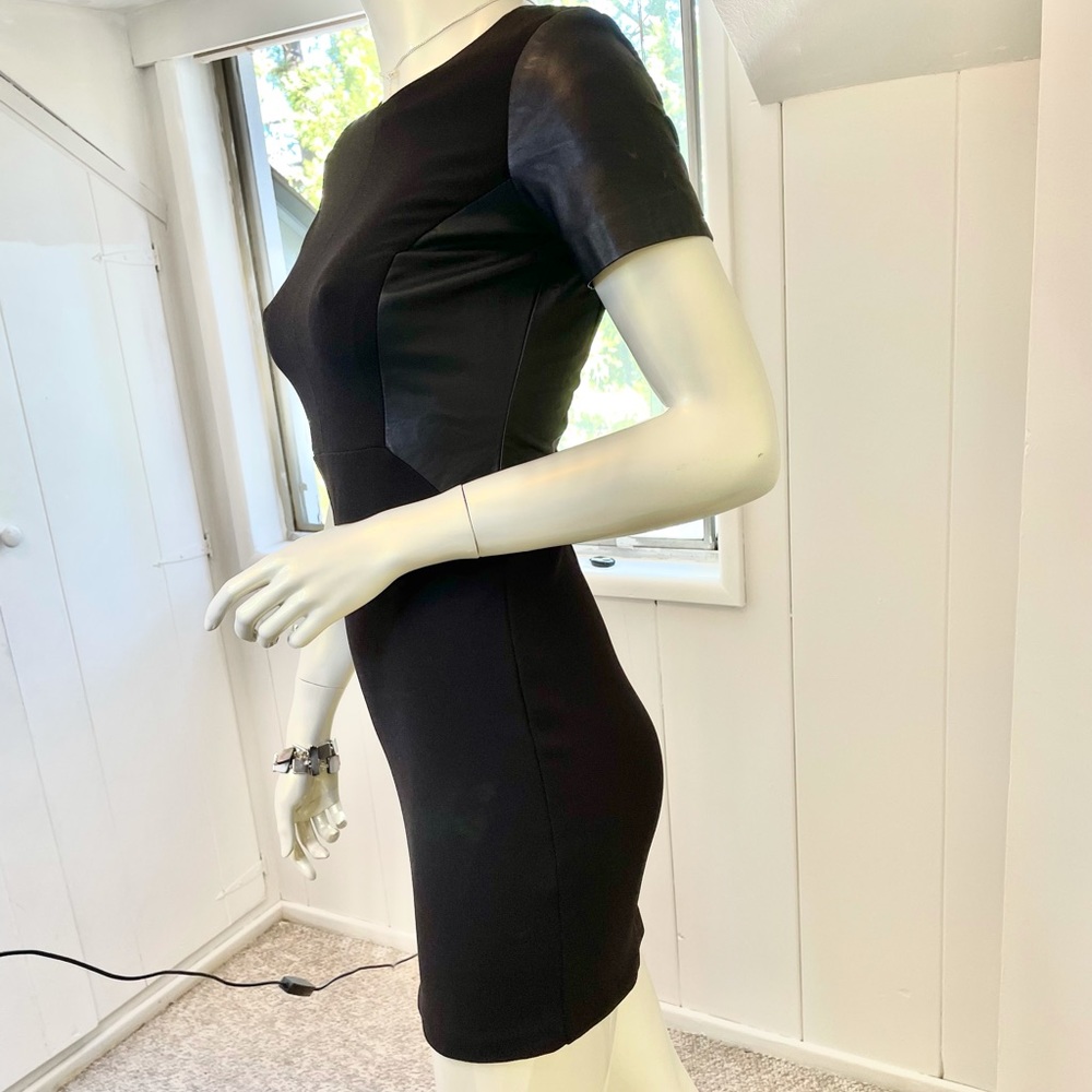 Trafaluc by ZARA above the knee Vegan Leather Black Dress short sleeve